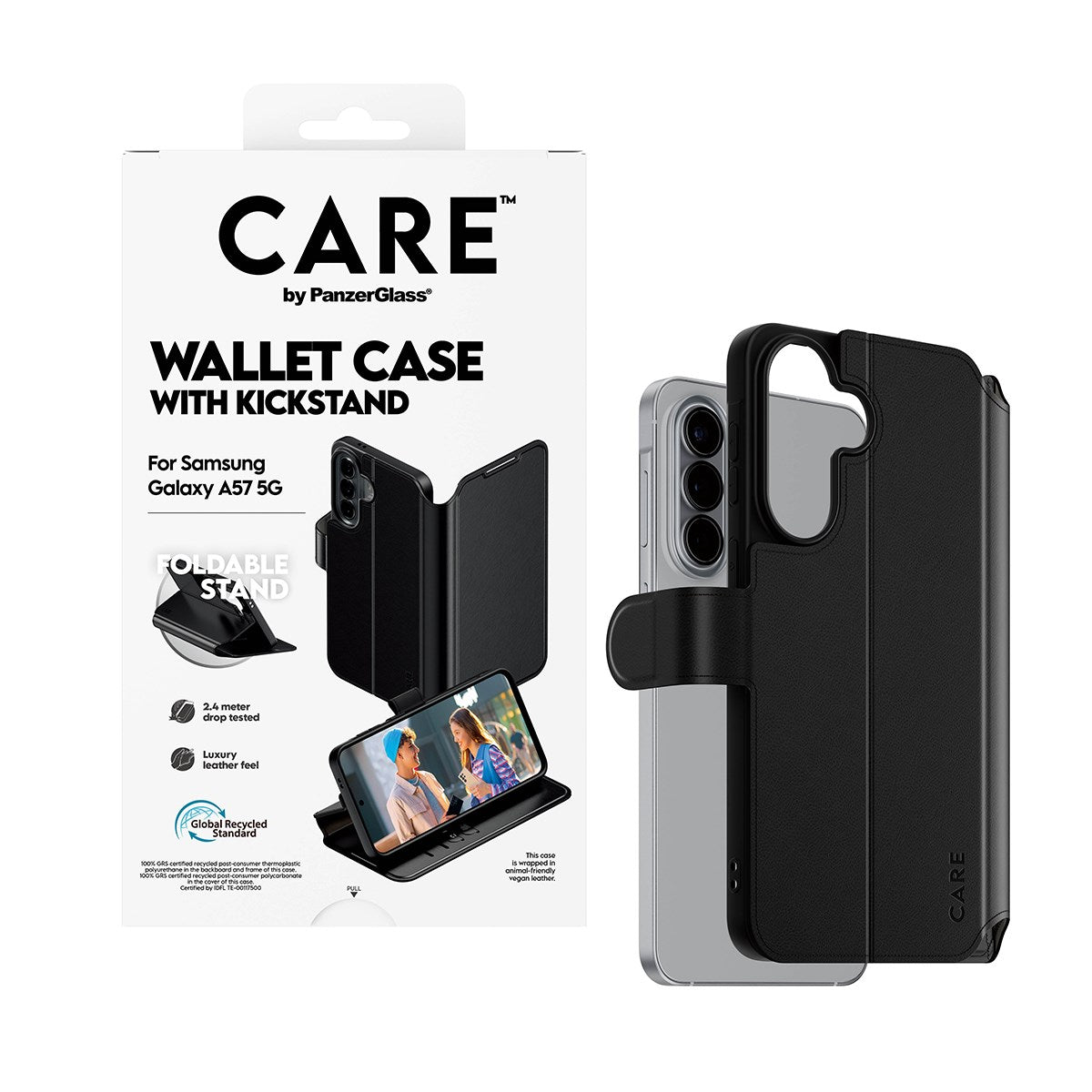 Samsung Galaxy A57 CARE by PanzerGlass Feature Wallet Case m. Ståfunktion og Kortholder - Sort