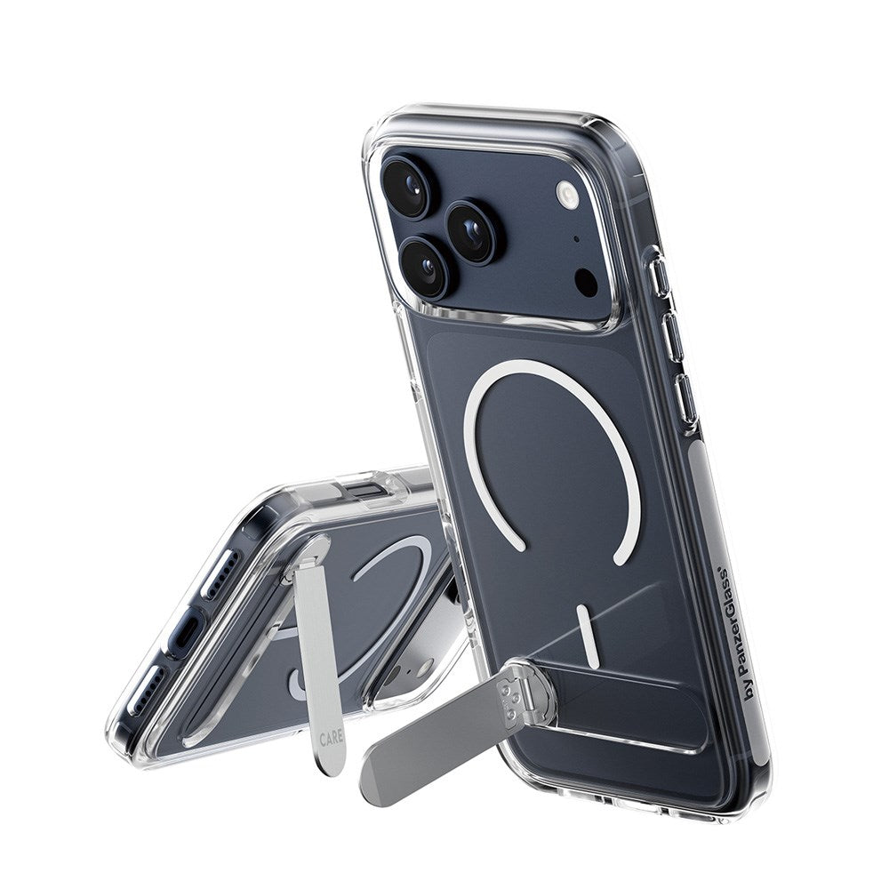 iPhone 17 Pro Max CARE by PanzerGlass Feature Kickstand Mobil Cover - MagSafe Kompatibel - Transparent / Silver