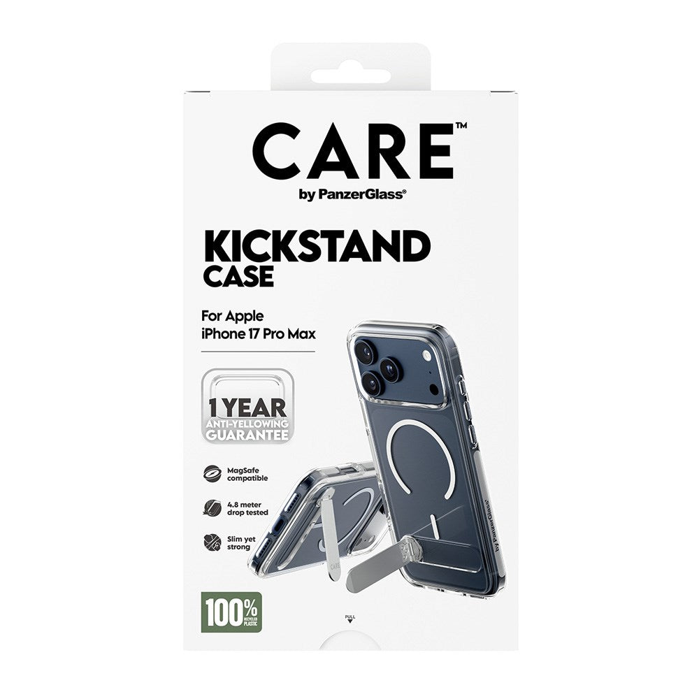 iPhone 17 Pro Max CARE by PanzerGlass Feature Kickstand Mobil Cover - MagSafe Kompatibel - Transparent / Silver