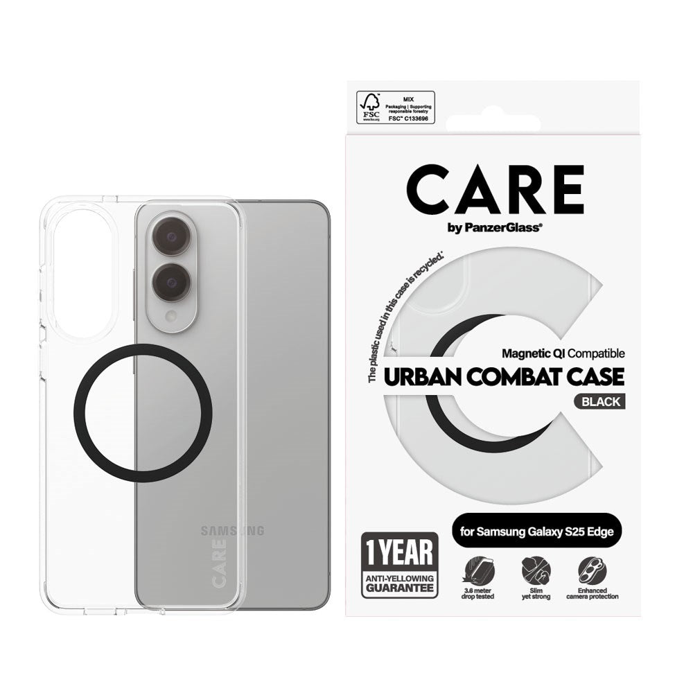 CARE by PanzerGlass Samsung Galaxy S25 Edge FLAGSHIP Urban Combat Cover - MagSafe Kompatibel - Transparent / Black
