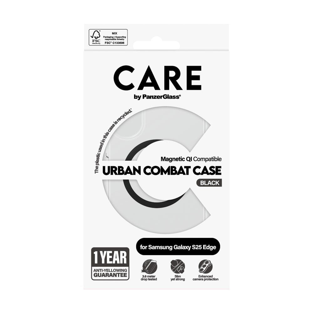 CARE by PanzerGlass Samsung Galaxy S25 Edge FLAGSHIP Urban Combat Cover - MagSafe Kompatibel - Transparent / Black