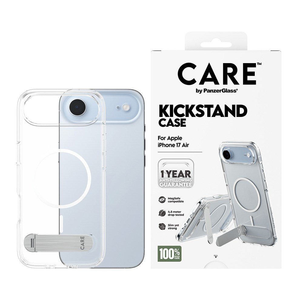 iPhone Air CARE by PanzerGlass Feature Kickstand Mobil Cover - MagSafe Kompatibel - Transparent / Silver