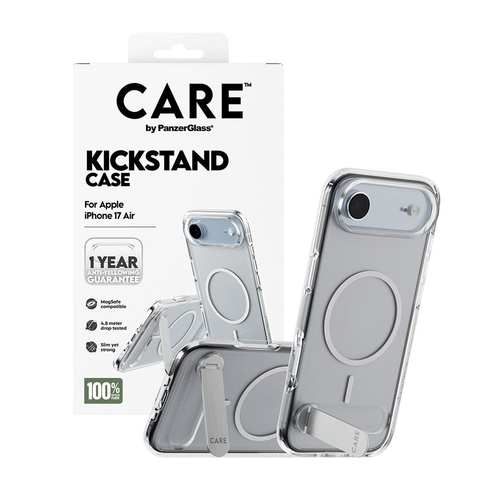 iPhone Air CARE by PanzerGlass Feature Kickstand Mobil Cover - MagSafe Kompatibel - Transparent / Silver
