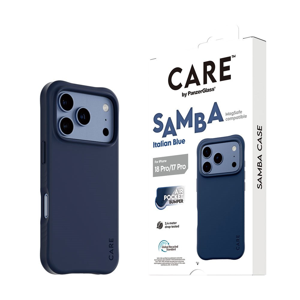 iPhone 18 Pro / 17 Pro CARE by PanzerGlass Fashionable Samba Mobil Cover - MagSafe Kompatibel - Italian Blue