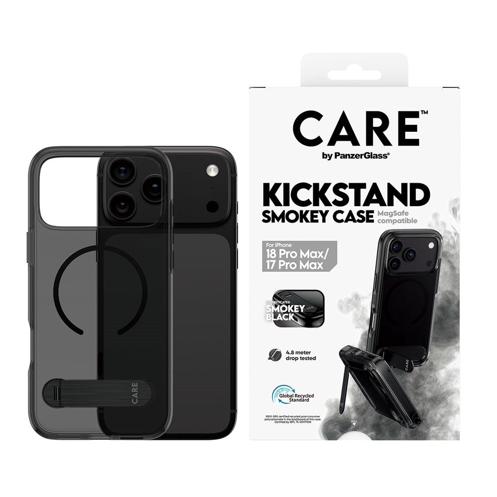 iPhone 18 Pro Max / 17 Pro Max CARE by PanzerGlass Feature Kickstand Cover - MagSafe Kompatibel - Sort / Gennemsigtig