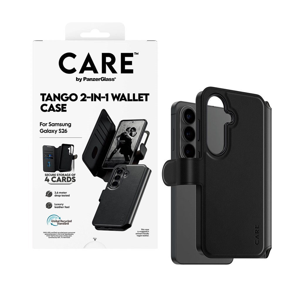 Samsung Galaxy S26 CARE by PanzerGlass Feature Tango 2-in-1 Mobil Cover m. Kortholder - Sort