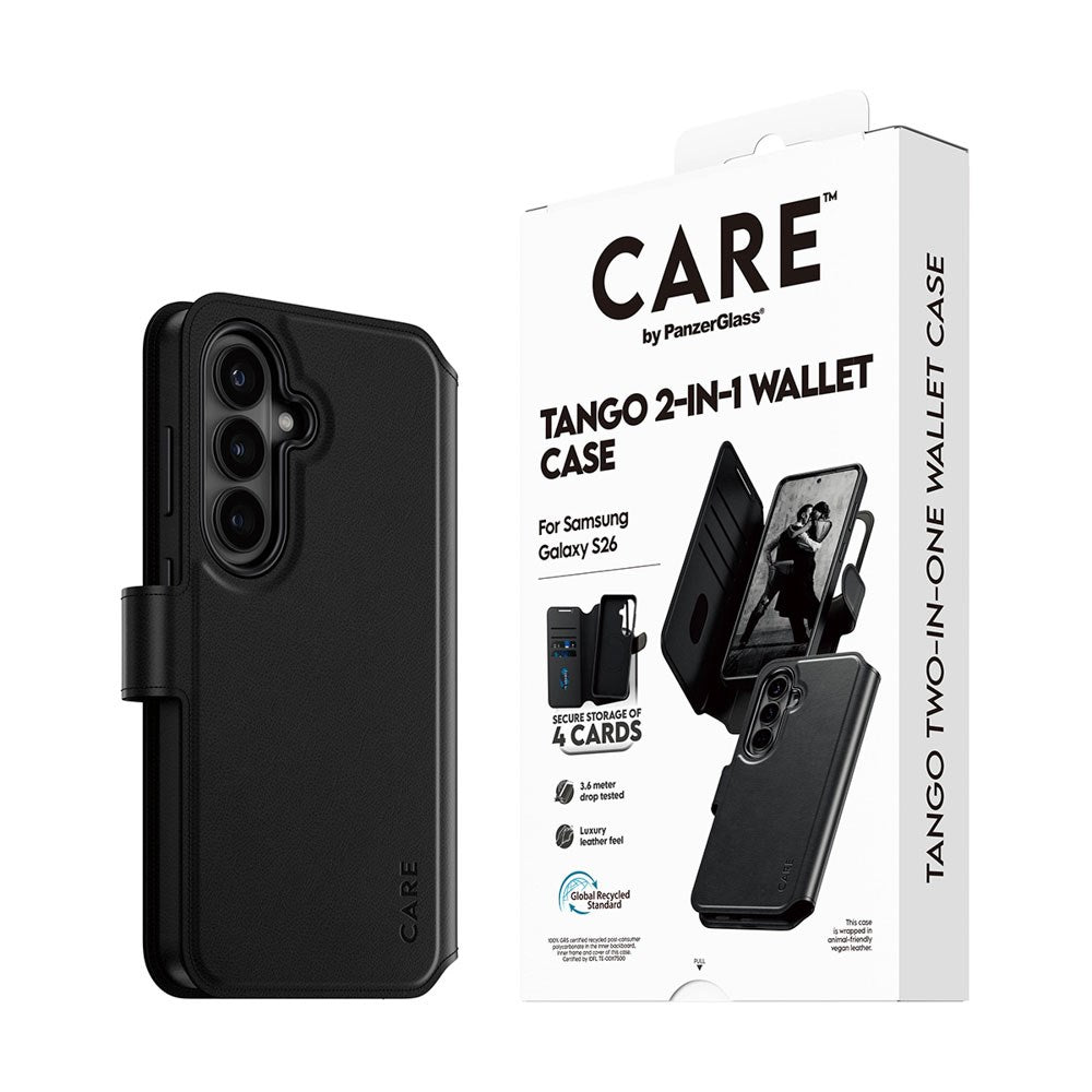 Samsung Galaxy S26 CARE by PanzerGlass Feature Tango 2-in-1 Mobil Cover m. Kortholder - Sort