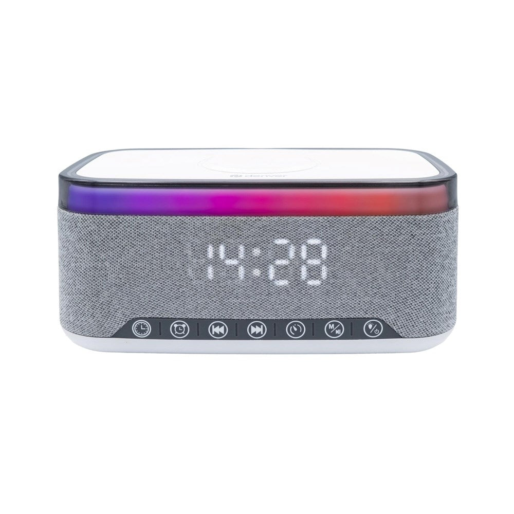 Denver CRQ-225 FM Clockradio m. Indbygget Trådløs Opladning & Bluetooth - Grå