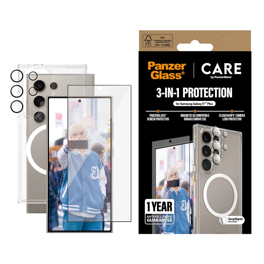 Samsung Galaxy S25 Ultra - CARE by PanzerGlass 3-i-1 FLAGSHIP Bundle - Cover / Skærmbeskyttelse (UWF) / Kamerabeskyttelse - Gennemsigtig