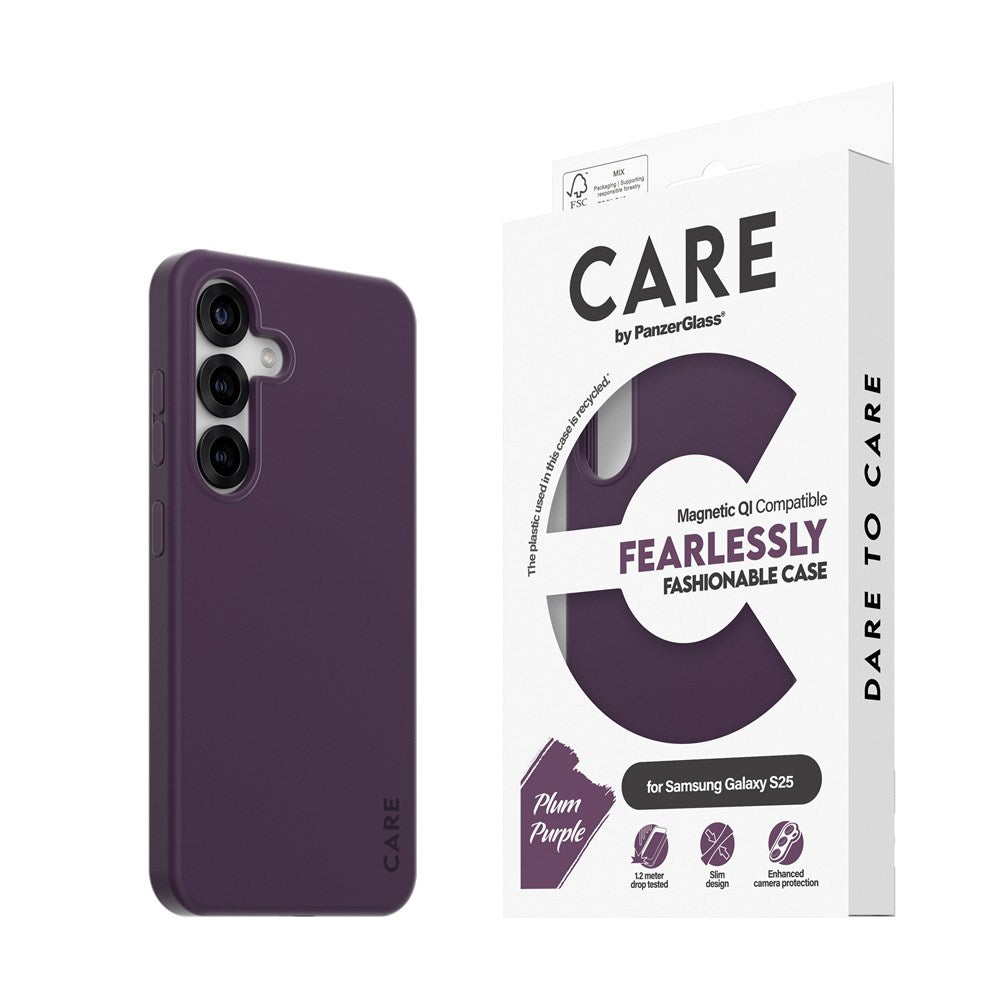 CARE by PanzerGlass Samsung Galaxy S25 FASHION Fearlessly Fashionable Cover - QI Kompatibel - Plum Purple