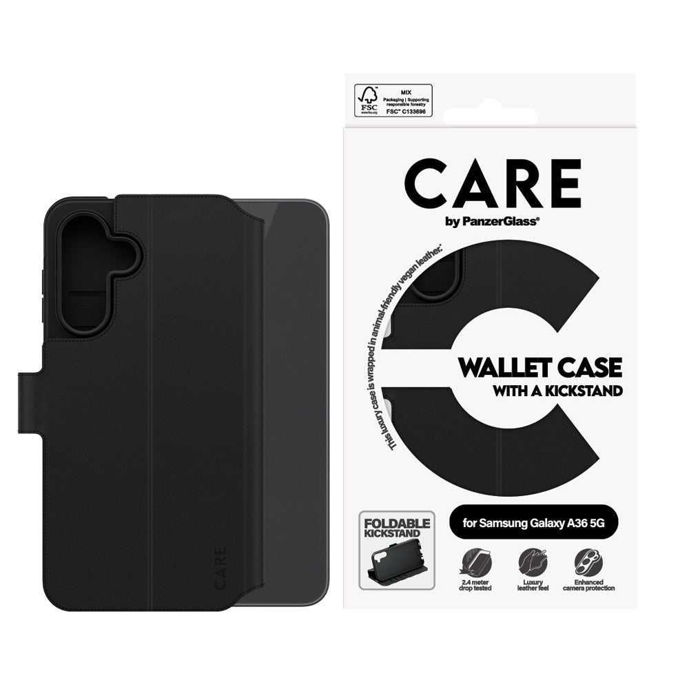 CARE by PanzerGlass Samsung Galaxy A36 (5G) Feature Wallet Case m. Kickstand - Sort
