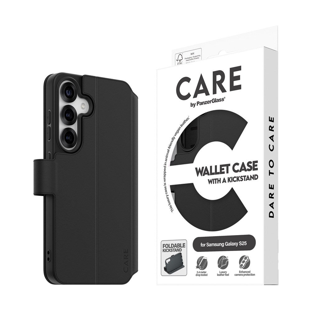 CARE by PanzerGlass Samsung Galaxy S25 Feature Wallet Case m. Kickstand - Sort
