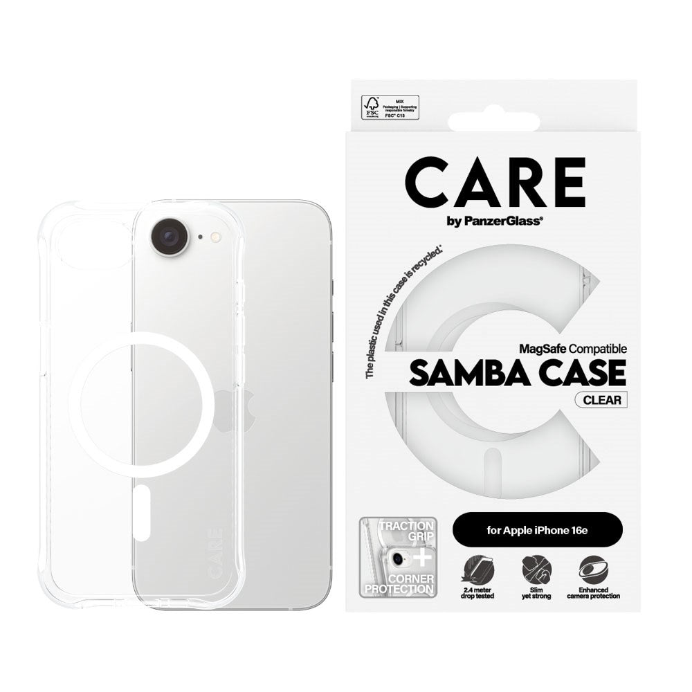 iPhone 16e CARE by PanzerGlass Fashionable Samba Cover - MagSafe Kompatibel - Gennemsigtig / Hvid