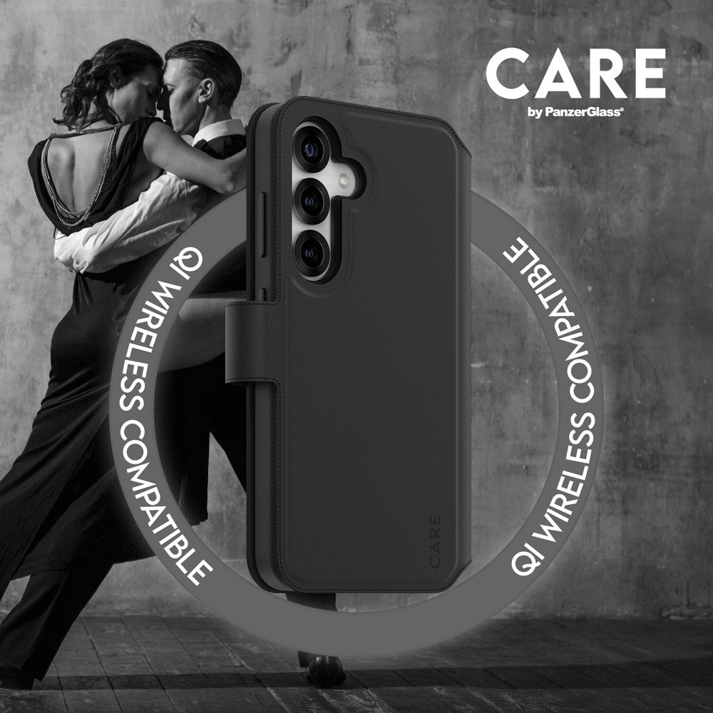 CARE by PanzerGlass Samsung Galaxy S25 Feature Tango 2-in-1 Flip Cover m. Pung - Qi Kompatibel - Sort