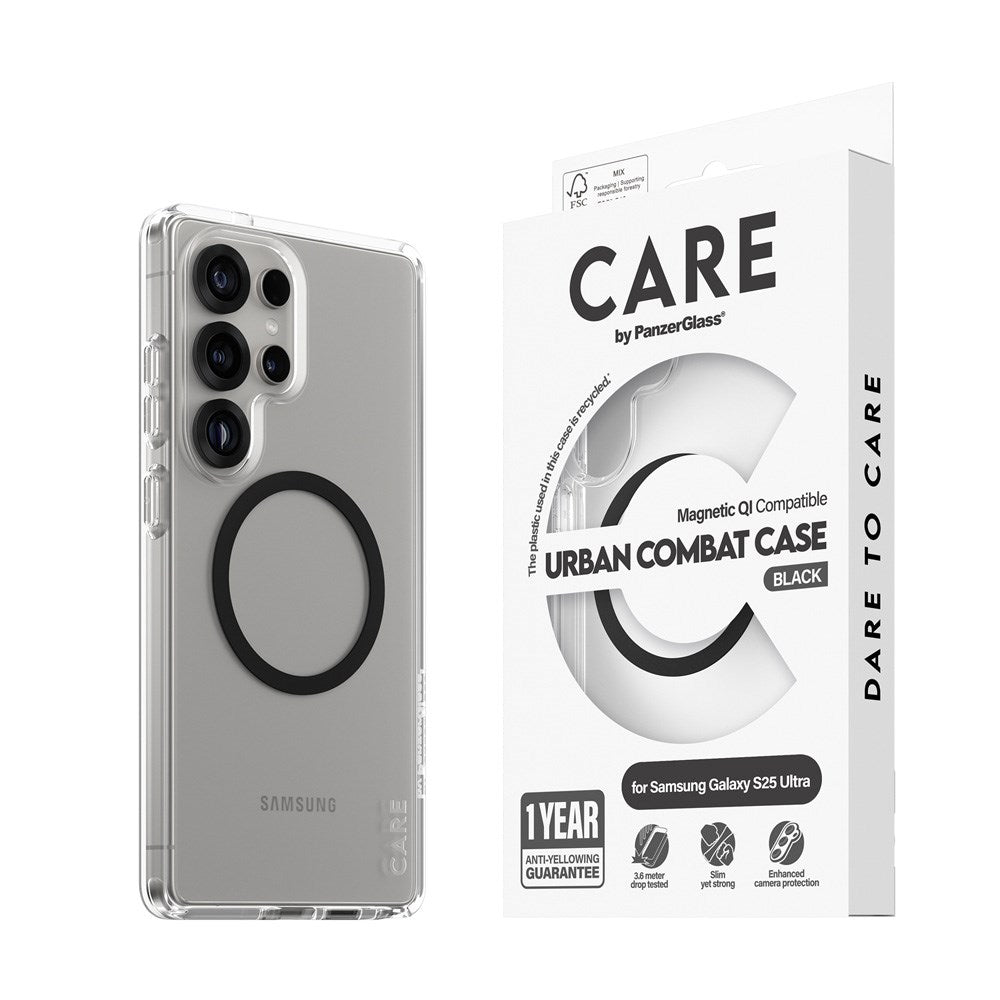 CARE by PanzerGlass Samsung Galaxy S25 Ultra FLAGSHIP Urban Combat Cover - Qi Kompatibel - Genemsiktig / Black