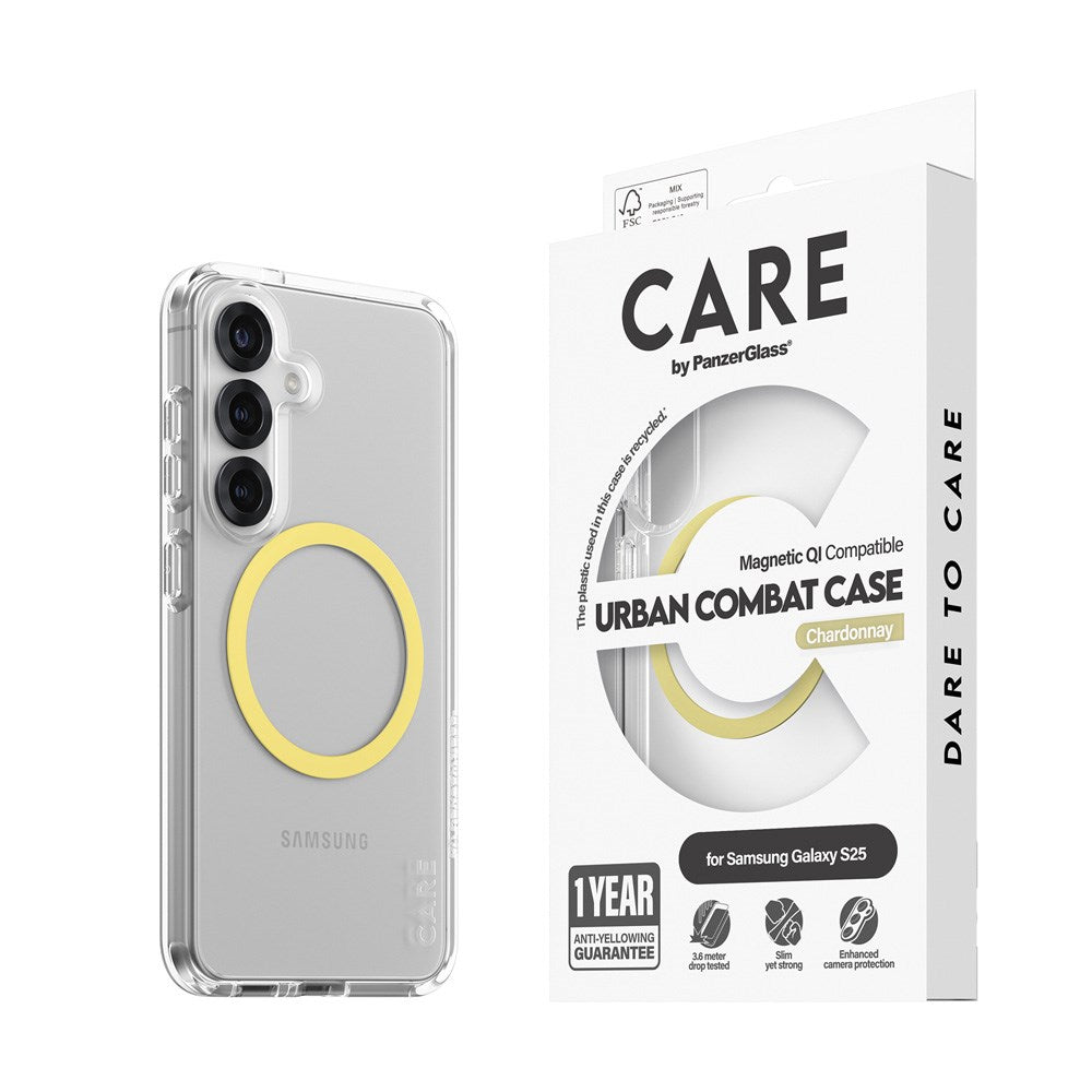 CARE by PanzerGlass Samsung Galaxy S25 FLAGSHIP Urban Combat Cover - Qi Kompatibel - Gennemsigtig / Chardonnay