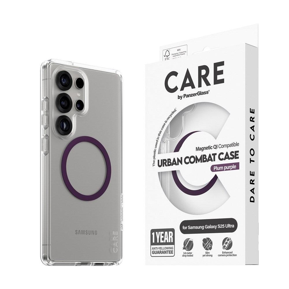 CARE by PanzerGlass Samsung Galaxy S25 Ultra FLAGSHIP Urban Combat Cover - Qi Kompatibel -Gennemsigtig / Plum Purple