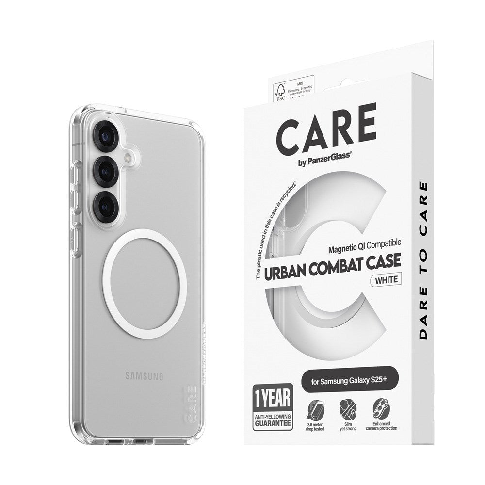CARE by PanzerGlass Samsung Galaxy S25+ (Plus) FLAGSHIP Urban Combat Cover - Qi Kompatibel - Gennemsigtig / White
