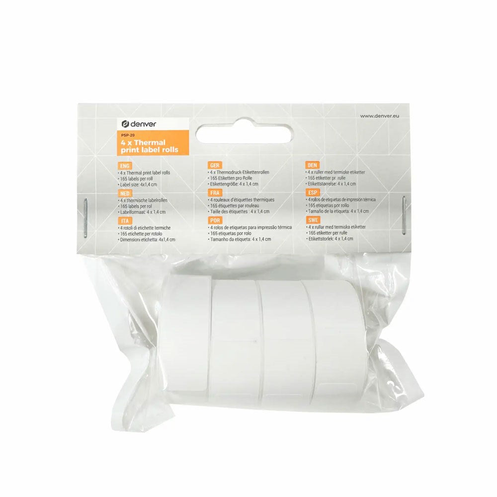 Denver PSP-20 Termiske Etiketruller til Denver MBP-16 / MBP-16W - 4 stk - Hvid