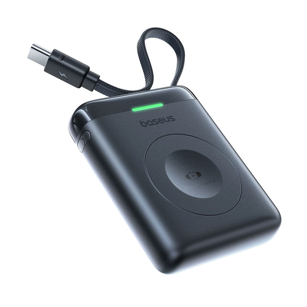 Baseus EnerFill Apple Watch Powerbank 5W - Trådløs Opladning - Indbygget USB-C Kabel - Sort