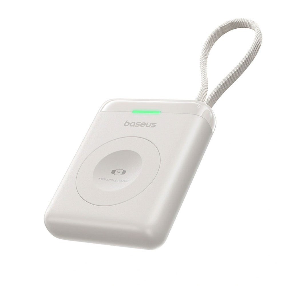 Baseus EnerFill Apple Watch Powerbank 5W - Trådløs Opladning - Indbygget USB-C Kabel - Hvid