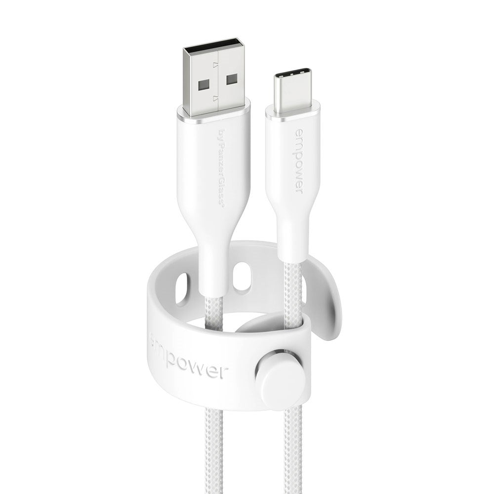 empower by PanzerGlass Racing 1.2m / 60W USB-A til USB-C Kabel - Silver White