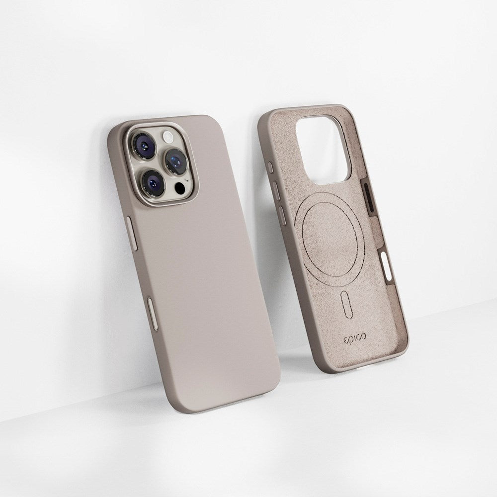 iPhone 16 Pro Epico Mag+ Silikone Bagside Cover - MagSafe Kompatibel - Titanium Beige