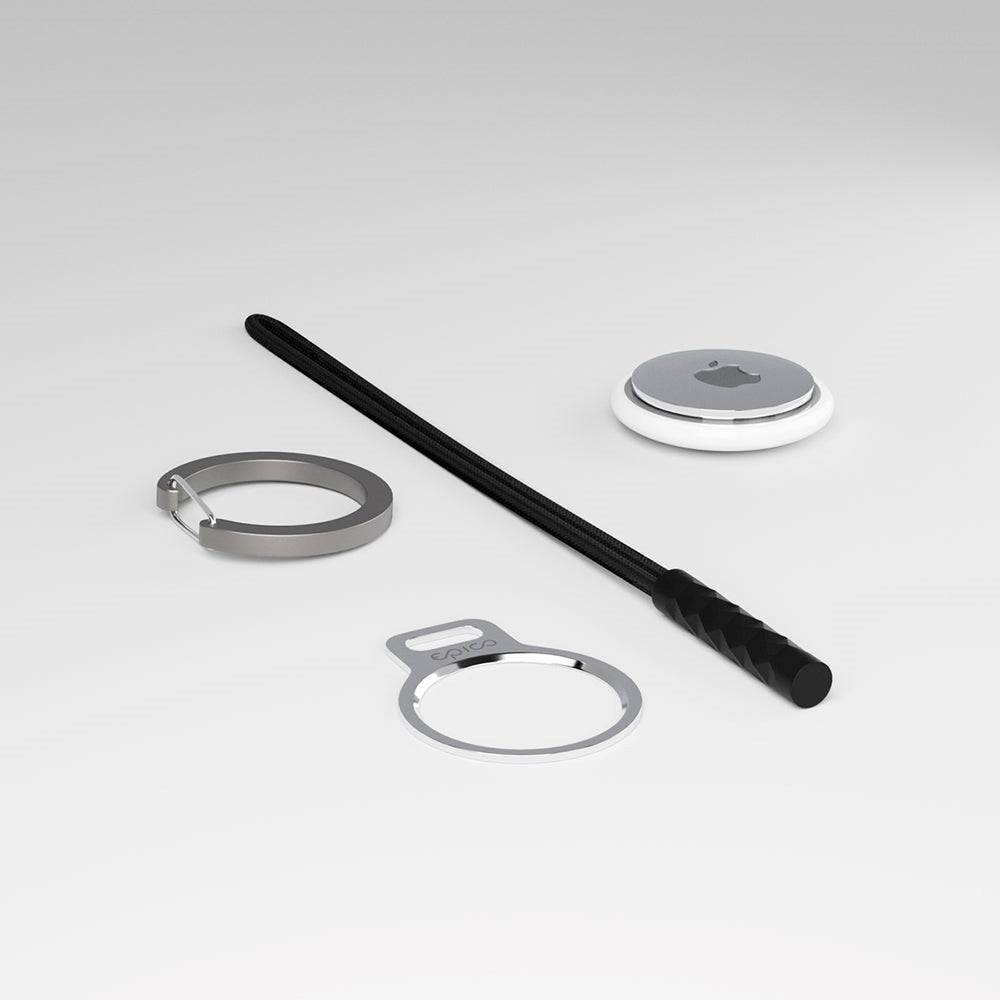 AirTag Epico Metal Holder m. Nylonsnor - Sort / Sølv