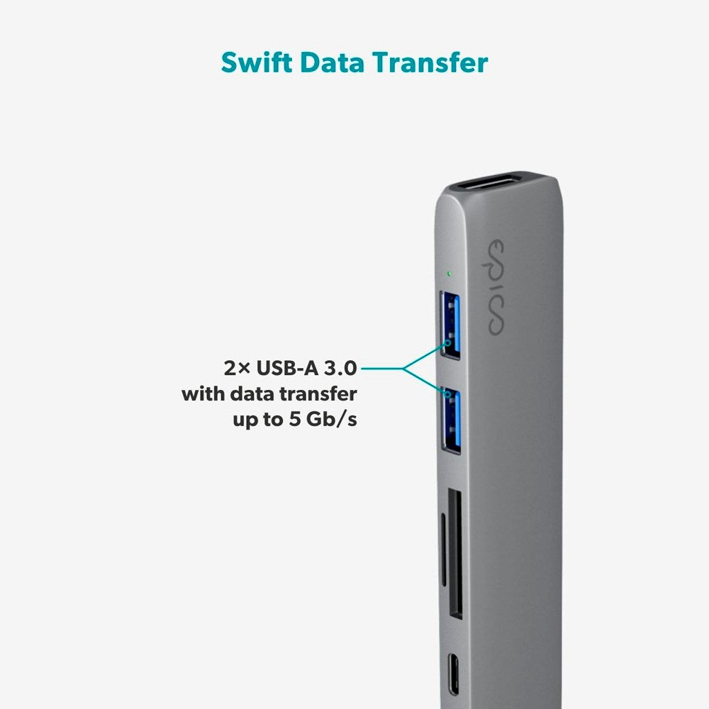 Epico 6-i-en Aluminium 8K USB-C Adapater - Space Grey