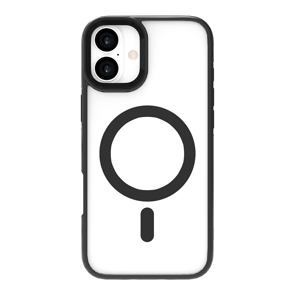 eSTUFF iPhone 16 INFINITE HELSINKI Hybrid Plastik Bagside Cover med Kickstand - MagSafe Kompatibel - Sort / Gennemsigtig