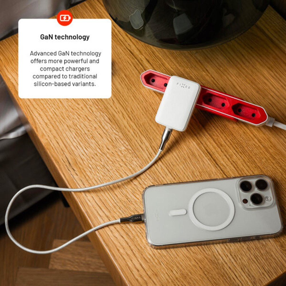 FIXED Slim 30W USB-C - GaN-oplader - 90 grader - Hvid