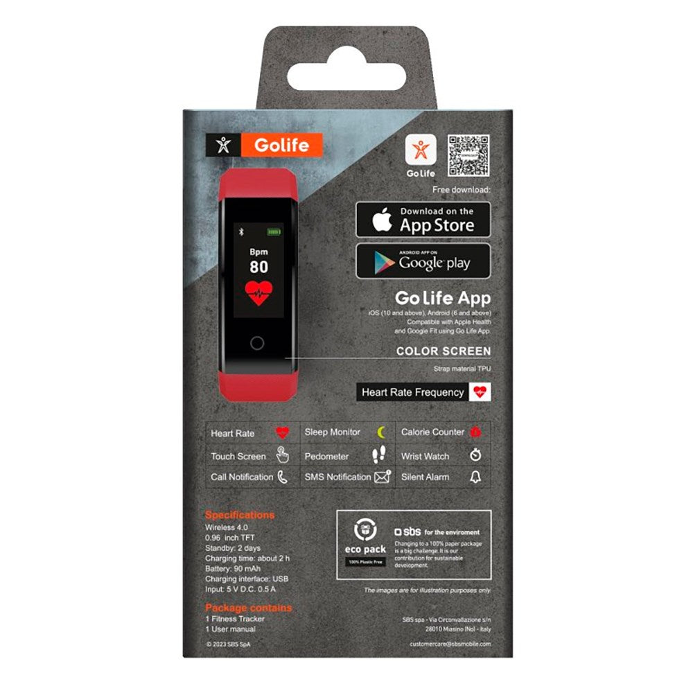 SBS Vital Fit Fitness Tracker m. Søvntracker & Skridttæller - IP67 - Rød