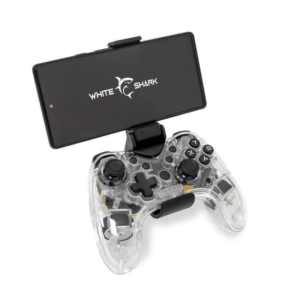 White Shark LEGION Multikompatibel Spillekonsol m. Bluetooth & Indbygget Lys - Sort / Gennemsigtig