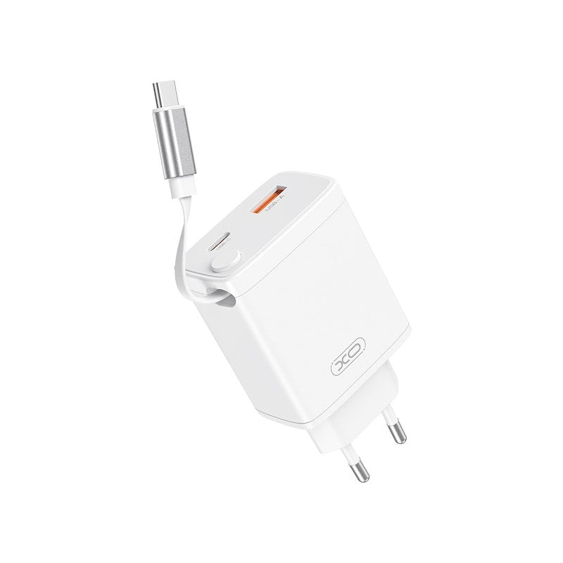 XO 30W Vægoplader 1 x USB-C 1 x USB-A med Tilhørende USB-C Kabel - Hvid