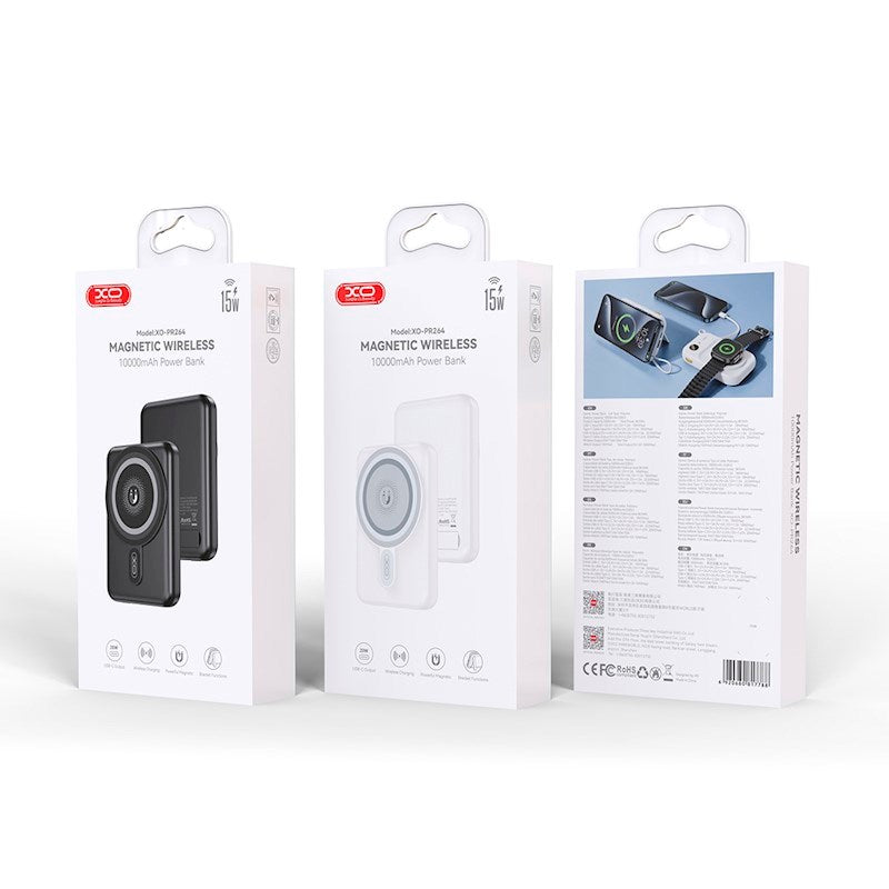 XO Magnetisk Powerbank med m. USB-C Port - 20W - 10.000mAh - Ståfunktion - Sort