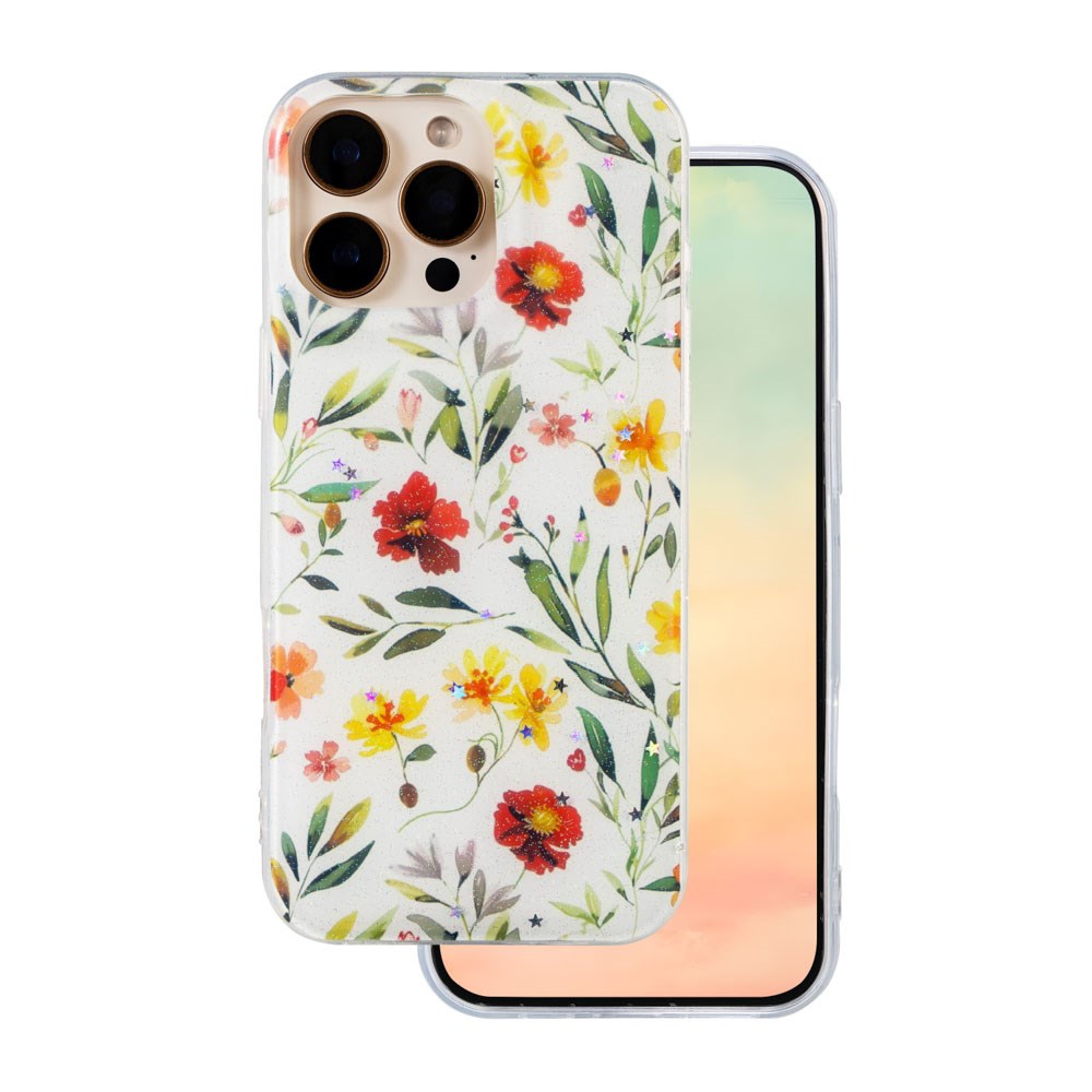iPhone 16 Pro TFO Glow Glam Bagside Cover - Hvid / Blomster