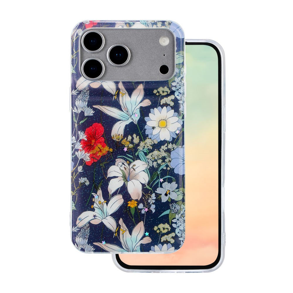 iPhone 17 Pro TFO Glow Glam Bagside Cover - Blå / Blomster