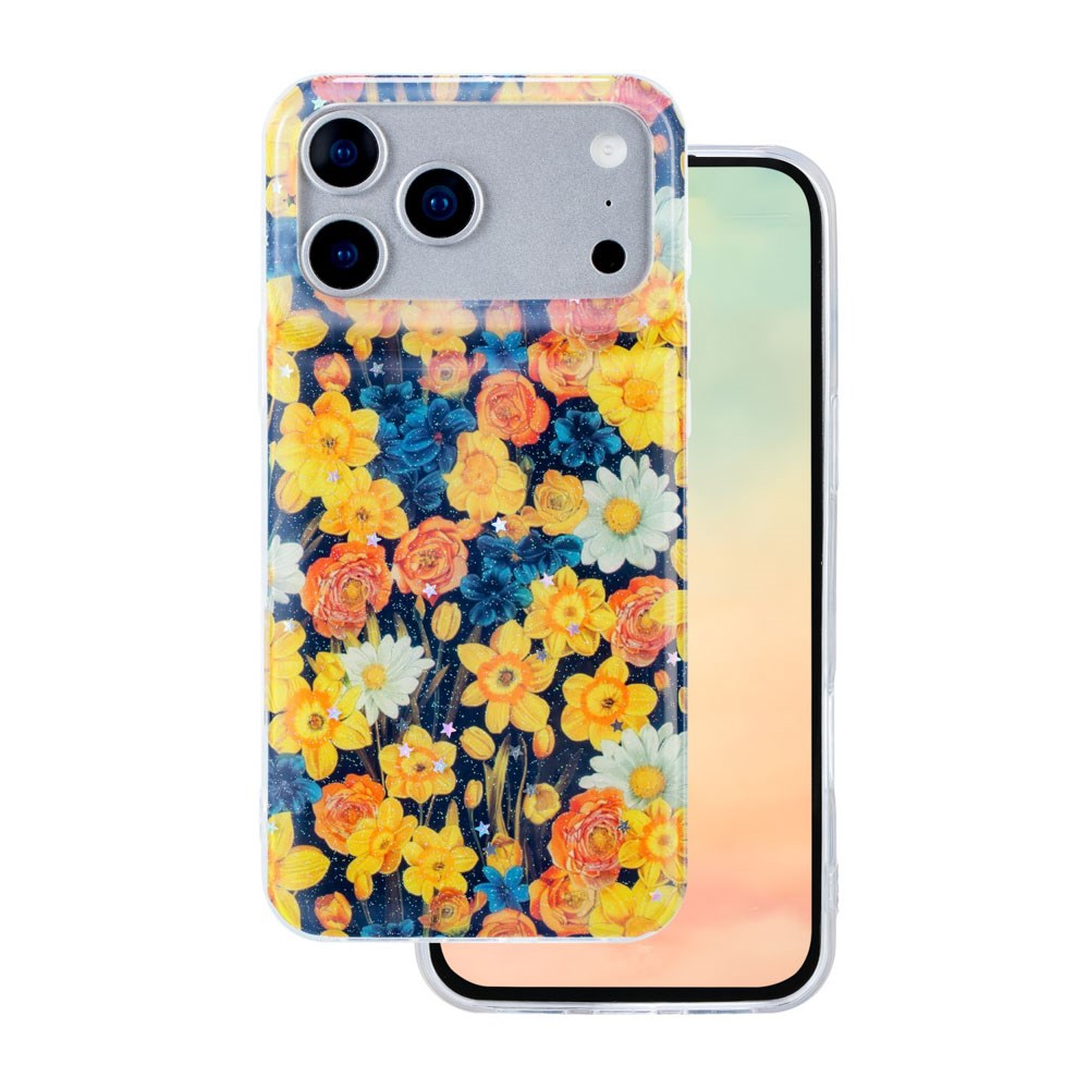 iPhone 17 Pro TFO Glow Glam Bagside Cover - Orange / Blomster
