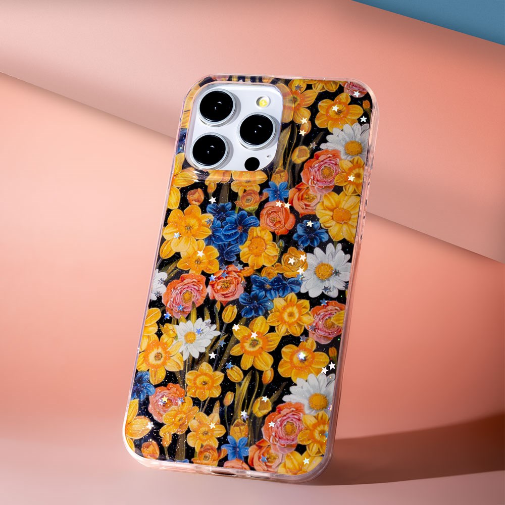 iPhone 17 Pro TFO Glow Glam Bagside Cover - Orange / Blomster