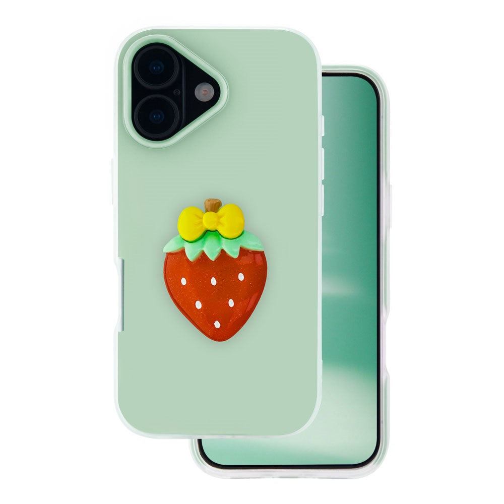 iPhone 16 TFO 3D Frugt Case - Jordbær