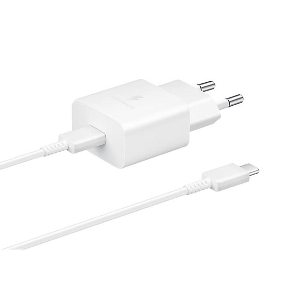 Original Samsung Fast Charger 15W Vægoplader m. USB-C til USB-C Kabel - Hvid