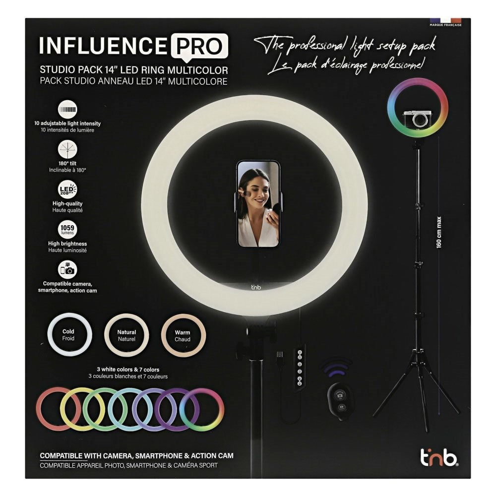 T'NB Influence Pro 14" RGBWW LED Ring Light - inkl. Justerbar Tripod og Opbevaringstasker - Sort