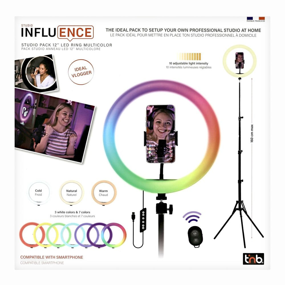 T'NB Influence Pro 12" RGBWW LED Ring Light til Smartphone - inkl. Justerbar Tripod- Sort