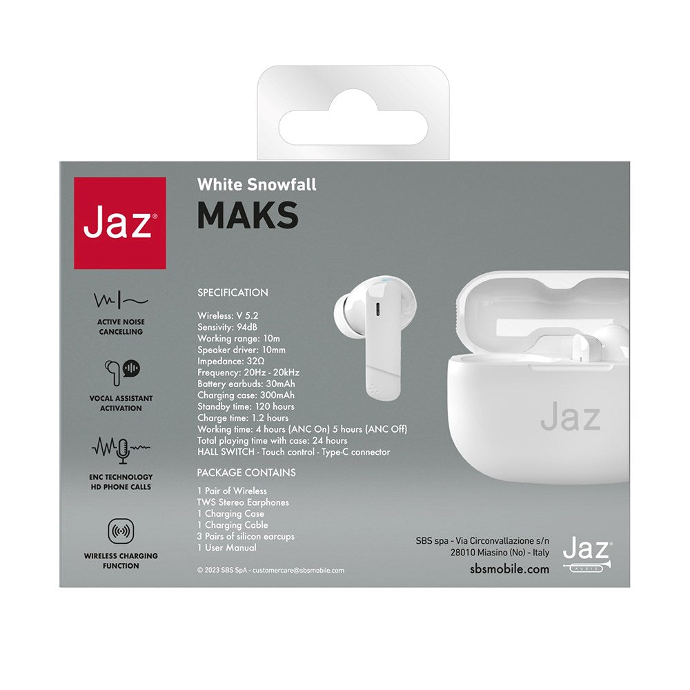 Jaz Max True Wireless Bluetooth In-Ear Høretelefoner - Hvid