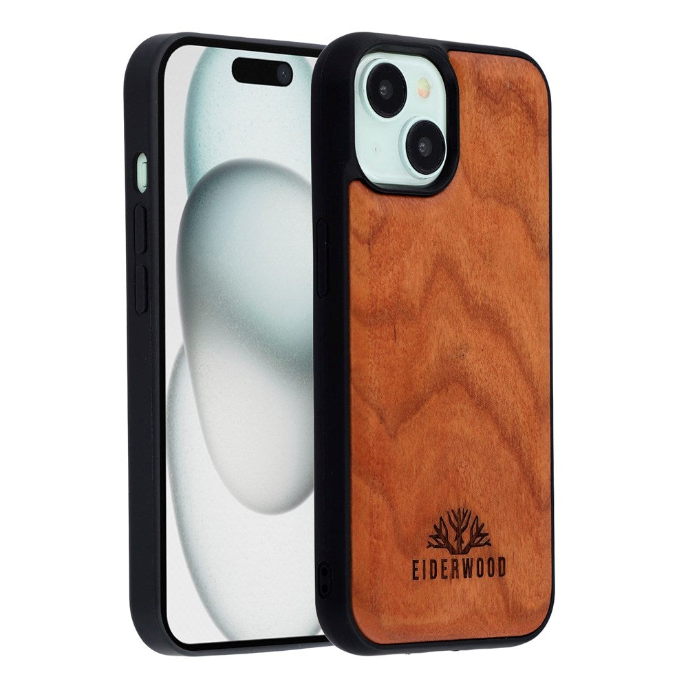 iPhone 15 - EIDERWOOD Magnetisk Træcover - MagSafe Kompatibel - Kirsebærtræ