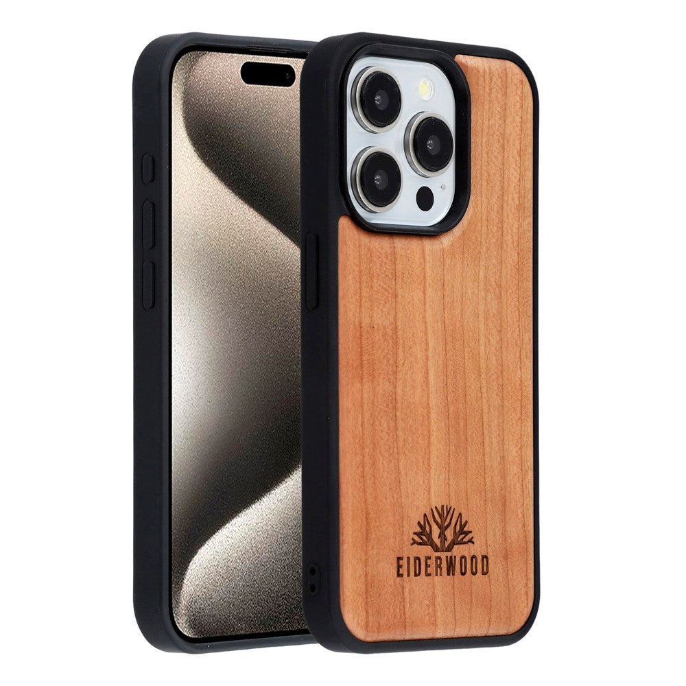 iPhone 15 Pro - EIDERWOOD Magnetisk Træcover - MagSafe Kompatibel - Kirsebærtræ