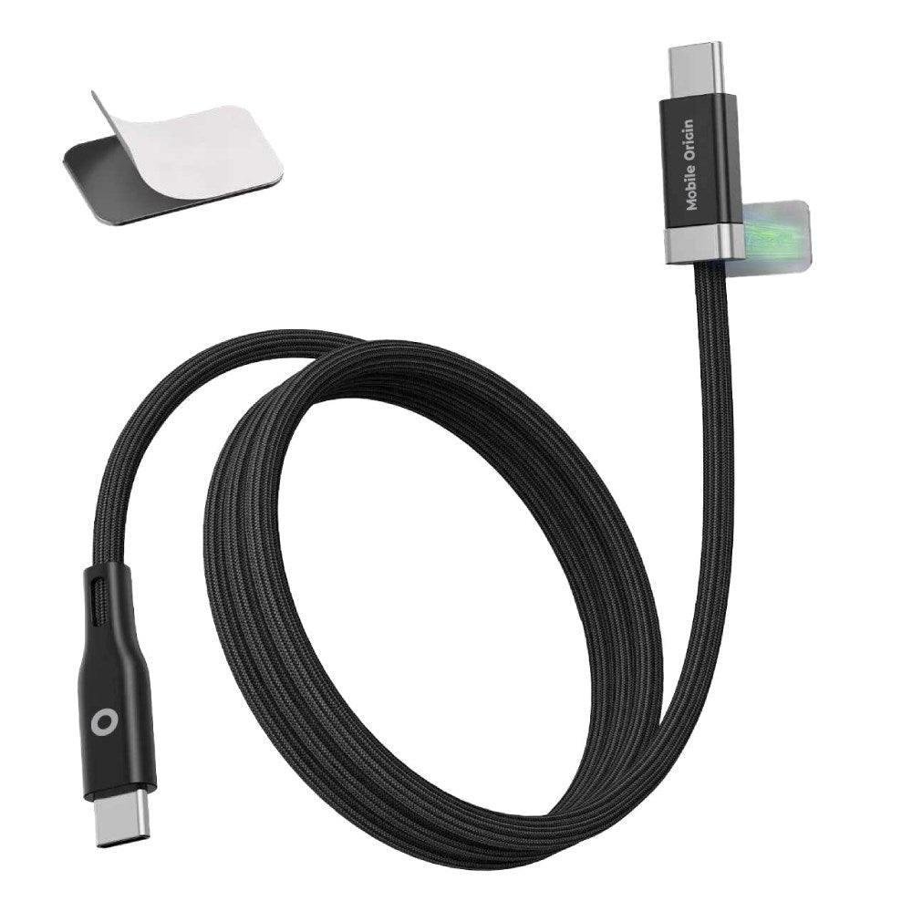 Mobile Origin Magnetisk USB-C til USB-C Kabel 60W m. 2x Selvklæbende Magnetiske Puder - 1,5m - Sort