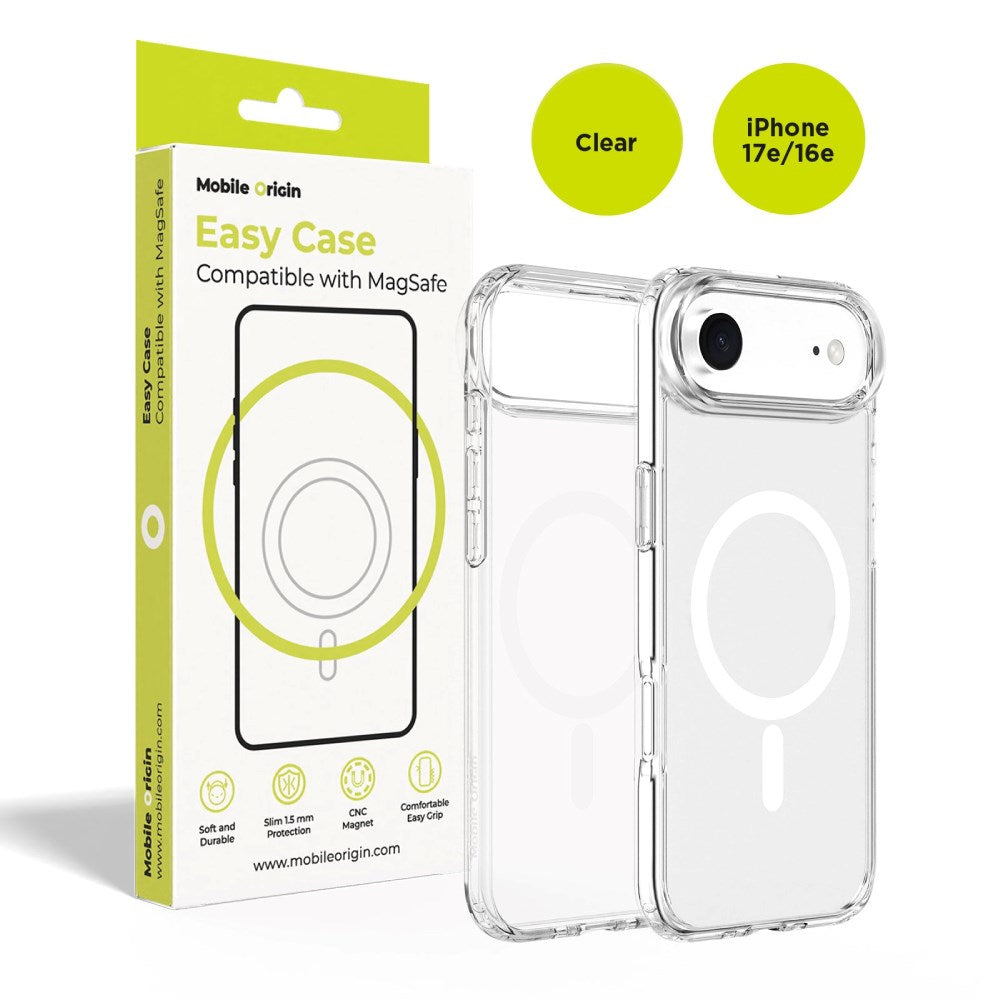 Mobile Origin iPhone 17e / 16e Hybrid Mobil Cover - MagSafe Kompatibel - Gennemsigtig