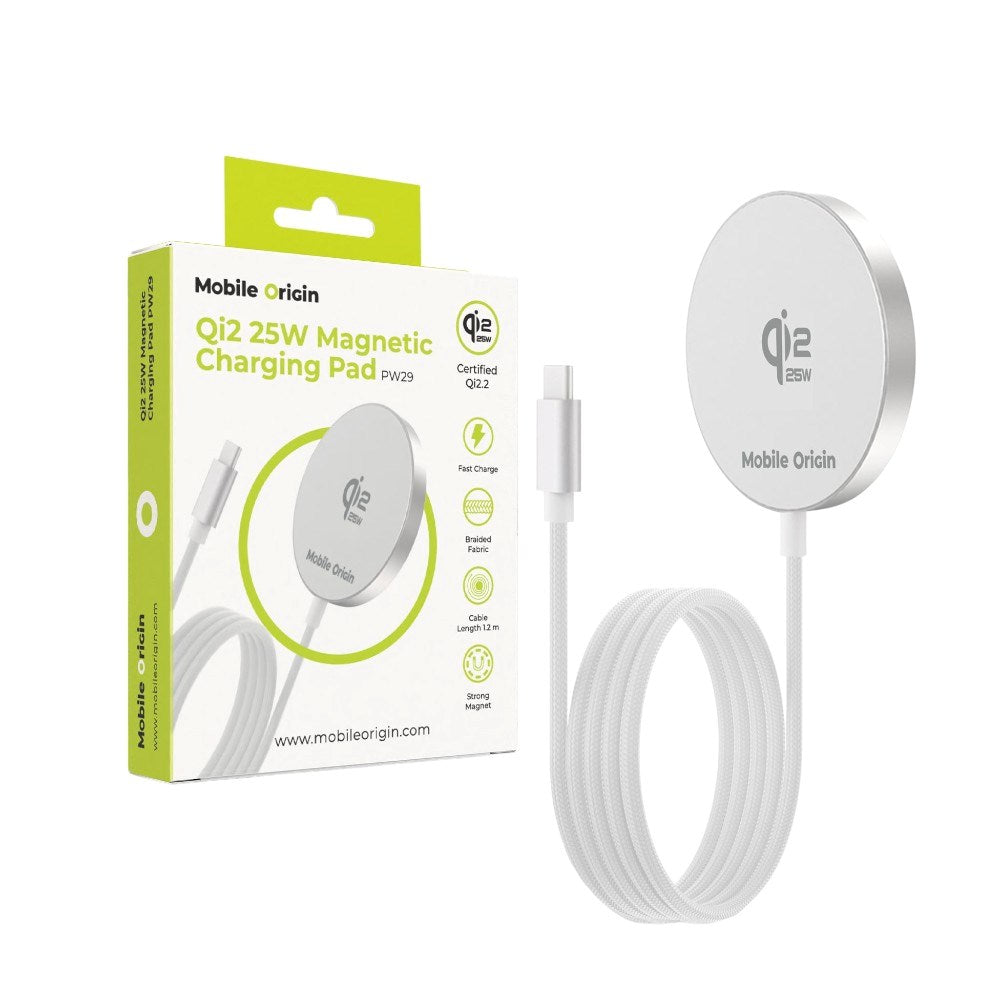 Mobile Origin Trådløs Oplader Qi2 25W - MagSafe Kompatibel - Hvid