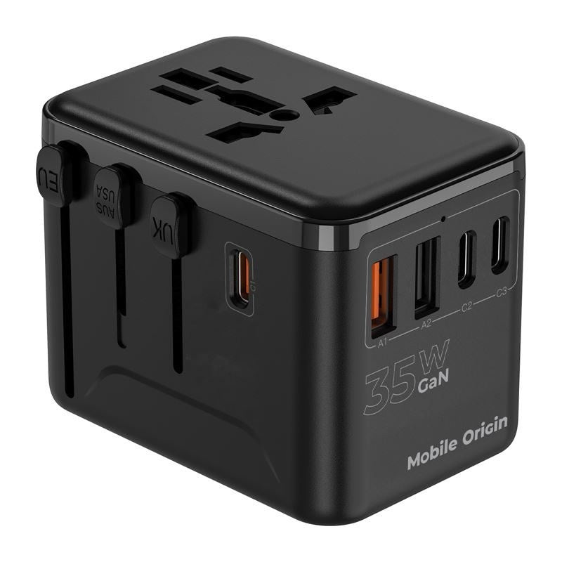 Mobile Origin PW4 Rejseadapter GaN 35W - EU / UK / US / AUS - Sort